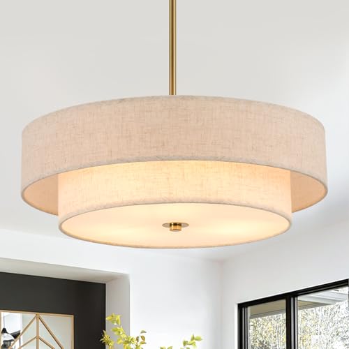 Modern Drum Chandelier Pendant Light Fixture - 17.7 inch, Gold-R Variation