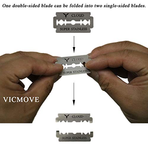 Professional Barber Straight Edge Razor Safety with 200-Pack Derby Blades - 100 Percent Stainless Steel - by VICMOVE (1 razor + 200 blades)