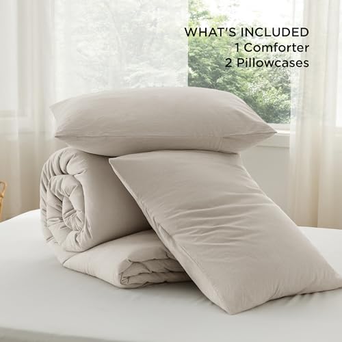 Linen Cotton Comforter Set King Size Prewashed Cozy & Soft - Linen Color