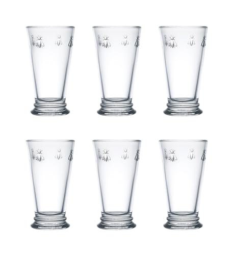 Set of 6 Tall Drinking Glasses 15.6oz Napoleonic Bee Pattern Modern Design