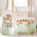 Makeup Brush Holder 360 Rotating, [Upgrade & with Cover] Makeup Brush Organizer for Vanity Countertop Bathroom (Green)