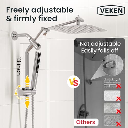 Veken 10-Inch Luxurious Rain Shower Head with Handheld & Extension Arm - Chrome - Mainstream Pick