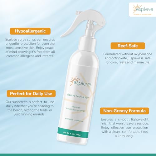 SPF 25 Sunscreen Spray for Face & Body Water-Resistant & Reef Friendly 6 oz