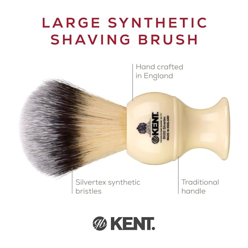 Kent BK8S Shaving Brush with Ultra-Soft Silvertext Synthetic Bristles and Faux Ivory Resin Handle to use with Shave Cream or Soap for a Perfect Lather. Luxury Shaving Since 1777, Made in England