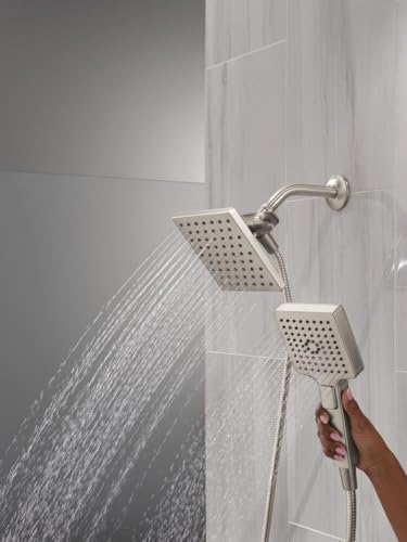 Square Dual Shower Head with Handheld Spray - Brushed Nickel, 4 Settings, 1.75 GPM