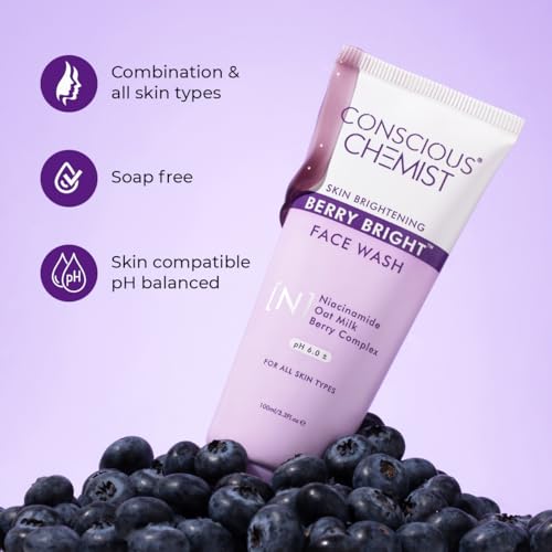 Conscious Chemist¢ç Niacinamide Face Wash | 100ml | Pore Refining & Brightening Cleanser for Men & Women | With Blueberry & A?a? Berry Extracts | All Skin Types | Gentle & Cruelty-Free ? Berry Bright