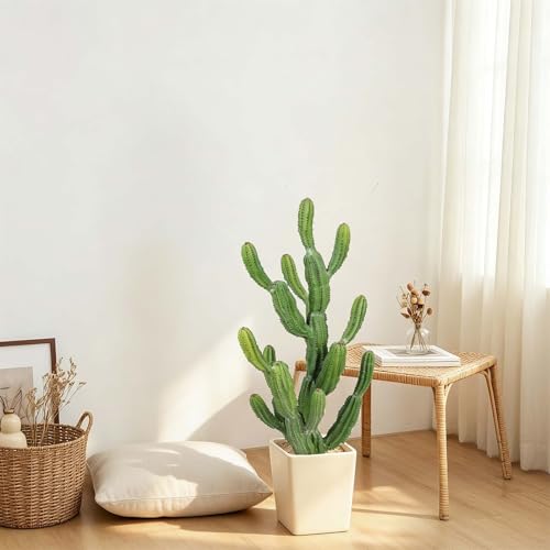 32 Inch Artificial Cactus Tall Fake Cacti with Planter for Indoor Outdoor Decor - Faux Saguaro Plant