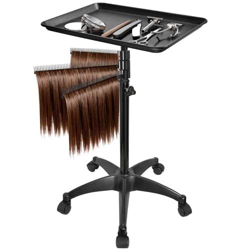 Black Salon Rolling Cart with 3 Hair Racks & Height Adjustable Tray