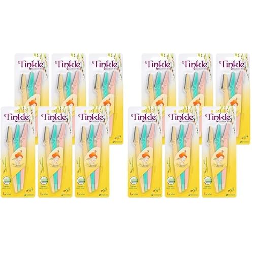 Tinkle Dermaplaning Tool 18ct, Dermaplane Razor for Women, Safe and Easy Peach Fuzz Remover, Eyebrow Trimmer with Protective Cover (12 Packs of 3)