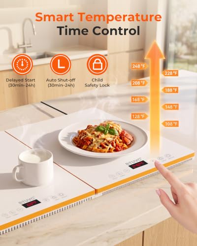 BTUVC 3-in-1 Warming Trays for Buffets, 36x16, Independent Temp Control, 24H Timer, White-Gold