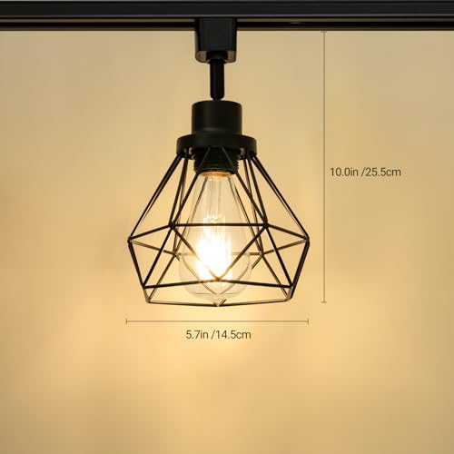 E26 Track Lighting Heads with Metal Cage - Adjustable 4-Light Black Fixture