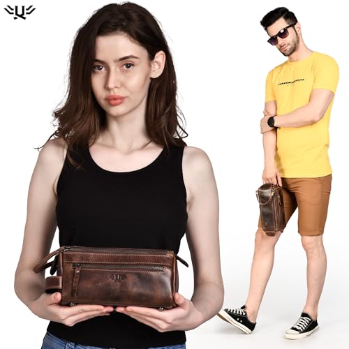 Large Dark Brown Handmade Leather Toiletry Bag for Men & Women - Travel Organizer & Dopp Kit