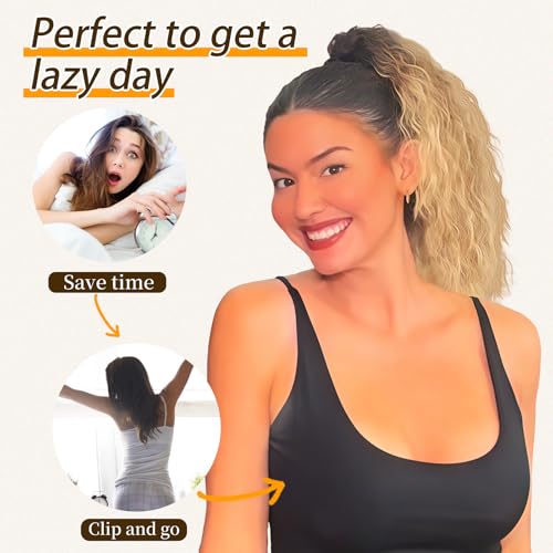 Claw Clip Ponytail Extension - Wavy Fluffy Hairpieces with Ombre Black Mix Blonde Variation