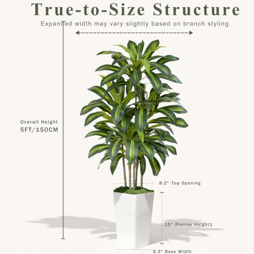 White 5Ft Artificial Dracaena Tree for Indoor Outdoor Decor - Faux Potted Plant