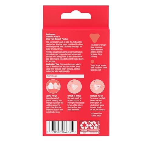 Neutrogena Stubborn Acne Ultra-Thin Blemish Patches, Acne Pimple Patches, Ultra-Thin Hydrocolloid Facial Stickers, Suitable for all Skin-Types, 16 Patches