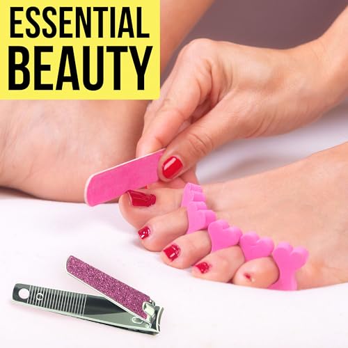 Nail Clippers Set - 2pc Pink Glitter Nail Clipper Value Pack, Big & Small Precision Nail Clippers Pack, Essential Manicure & Pedicure Tools