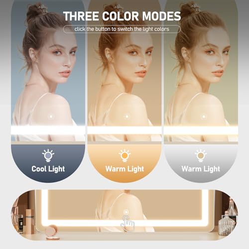 Ligheted Vanity Mirror with Lights, 14" x 12" LED Makeup Mirror, Hollywood Mirror,3 Modes Light, Smart Touch Control Dimmable, 360¡ÆRotation, Rectangle Gold Frame