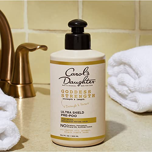 Carol's Daughter Goddess Strength Ultra Shield Pre Poo Hair Treatment for Waves, Coils and Curls, Protective Hair Detangler with Castor Oil, 10.2 Fl Oz