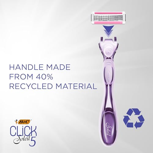 BIC Click 5 Soleil Women's Disposable Razors; 5 Blades With a Moisture Strip For a Smoother Shave; 1 Handle and 3 Cartridges; 4 Piece Razor Set