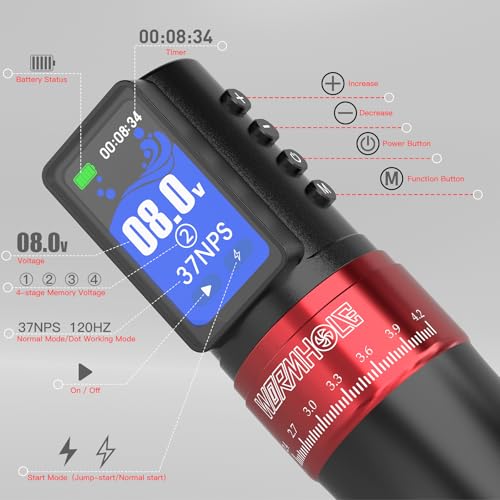 Wireless Tattoo Pen Kit with 2300mAh Battery and 20 Needles - Black
