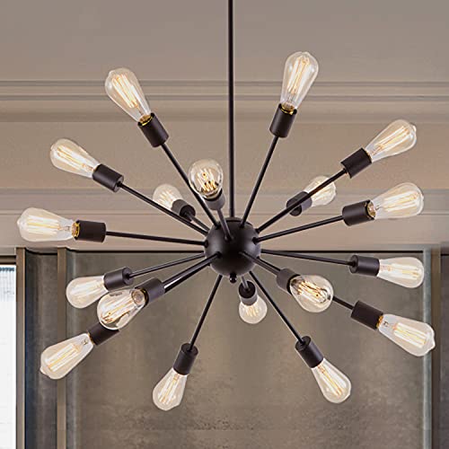 Black 18-Light Sputnik Chandelier | Farmhouse Ceiling Light Fixture
