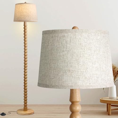 Wood Floor Lamp for Living Room - Tall Wooden Standing Lamp with 3-Color Bulb - Farmhouse Style - Variation: Wood