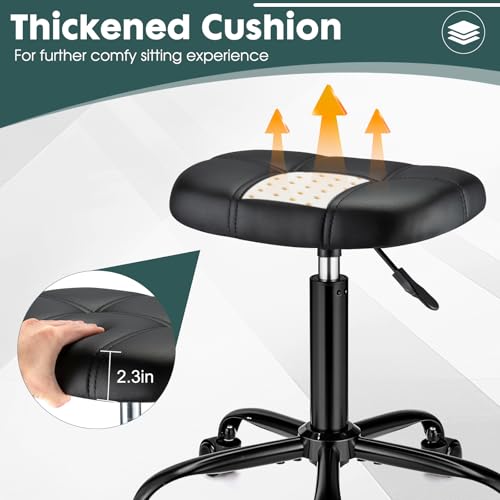 Square Rolling Stool with Wheels Height Adjustable Swivel Stool Chair for Salon Massage Spa Stable Foot Base Black