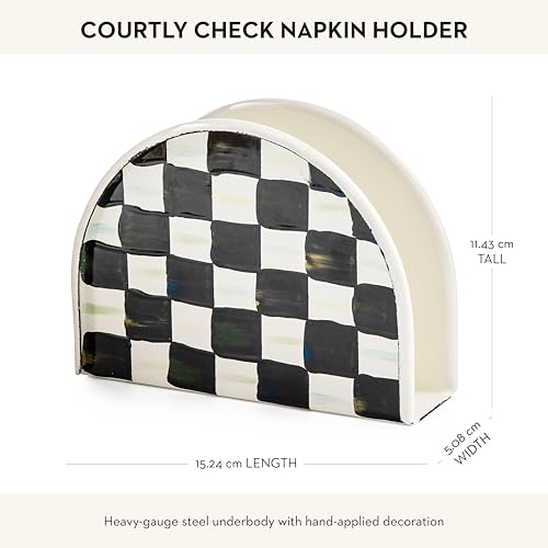MacKenzie-Childs Enamel Napkin Holder Black & White Courtly Check - Elegant Table Decor