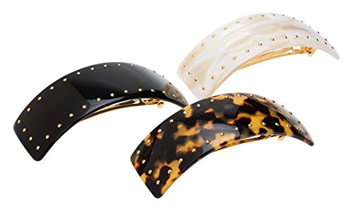 France Luxe Studded Rectangle Hair Barrette for Fine to Thick Hair - Alba Finish