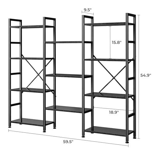 SUPERJARE Black 4-Tier Triple Bookshelf with 11 Adjustable Shelves - Home & Office Storage