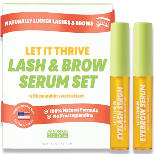 Handmade Heroes 100% Natural Vegan Lash & Brow Serum ? Rosemary & Pumpkin Seed Oil for Fuller, Thicker Looking Eyelashes, Eyebrows ? Gentle & Nourishing Formula Prostaglandin Free