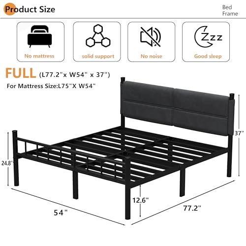 Full Metal Bed Frame with Headboard - Grey, 14 Inch, Heavy Duty, Easy Assembly, No Box Spring Needed - Variation Grey-2 / Full