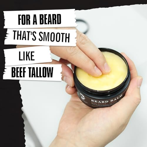 Beef Tallow Beard Balm for Men - Smoothing, Moisturizing & Softening Coarse, Dry Beards, Biotin-Infused for Fuller, Healthier Look, Fragrance-Free, 3.38 oz