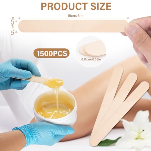 1500 Pcs Wooden Wax Sticks 6-Inch Jumbo Wood Waxing Stick Wax Spatulas Applicator Multi-Purpose Wood Popsicle Craft Sticks for Body Hair Removal, Tongue Depressors and Craft Projects