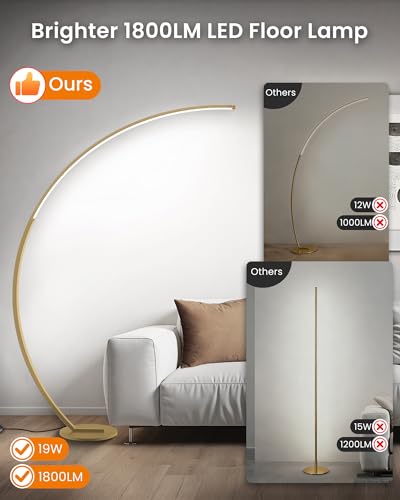 75-Inch Dimmable Gold Arc Floor Lamp with Remote & Foot Control - 3 Color Temperatures