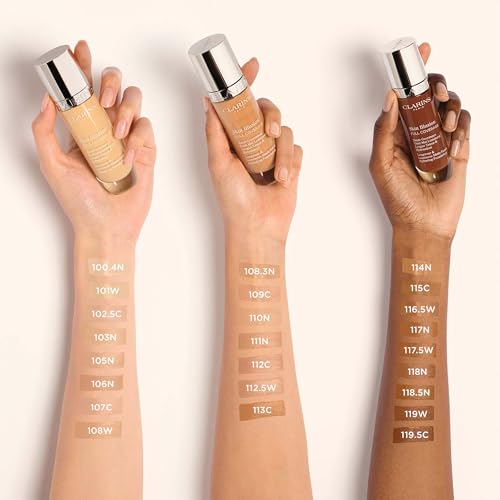 Clarins Skin Illusion Longwear Full Coverage Foundation|Luminous Matte Finish|24H Hold and 24H Hydration|Natural Looking|Transfer, Sweat and Smudge Proof| Contains Hyaluronic Acid|1 Fl Oz