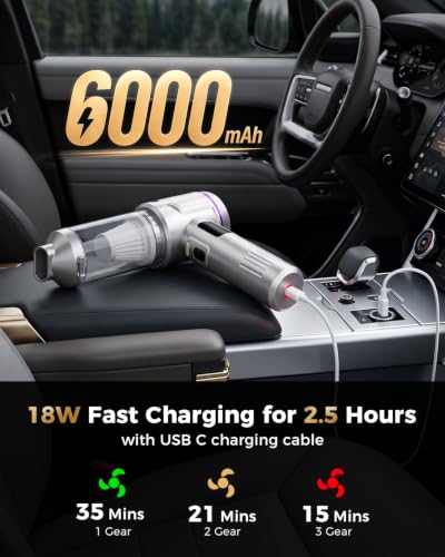Silver Cordless Handheld Car Vacuum - 4-in-1 Portable Mini Cleaner with 22 kPa Suction