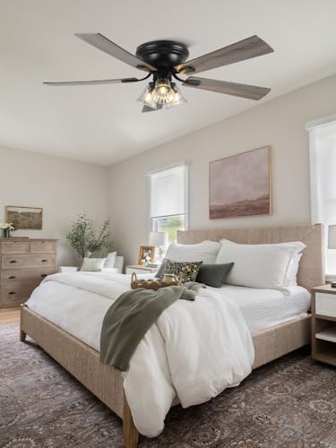 52 Inch Flush Mount Farmhouse Ceiling Fan with Lights and Remote - Variation 5215