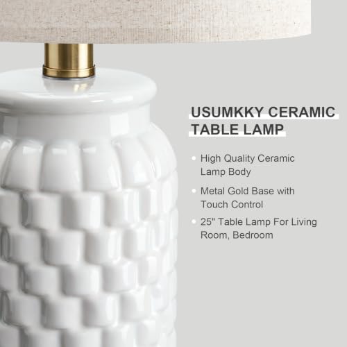 25-Inch Touch Table Lamp for Nightstand White Ceramic - 3-Way Dimmable - Variation of THIS listing