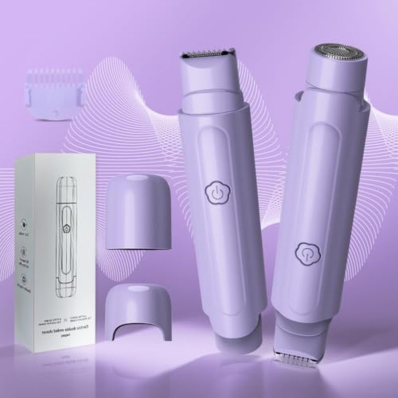 2 in 1 Women's Electric Shaver, Dual Head Bikini Hair Trimmer, IPX6 Waterproof, Wet & Dry, Bikini Underarm Leg Arm Body Facial Epilator, (Purple)