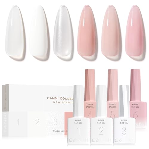 CANNI Rubber Base Gel Set - 6 Colors Milky White Clear Pink R1 - Nail Strengthening & Builder