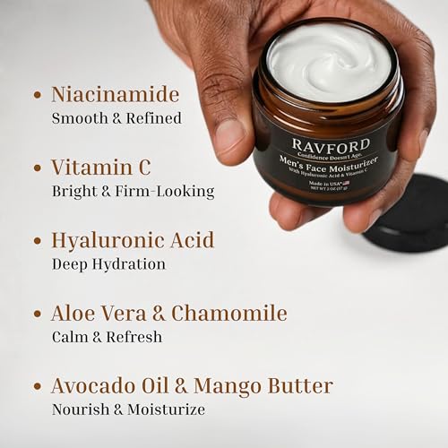 Men’s Matte Finish Face Moisturizer with Hyaluronic Acid & Vitamin C – Hydrating Non-Greasy Cream, 2 oz
