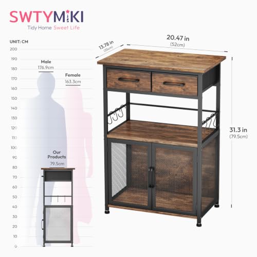 Espresso Coffee Bar Cabinet with Drawers & Hooks - 20.47 x 13.78 x 31.3 Inches