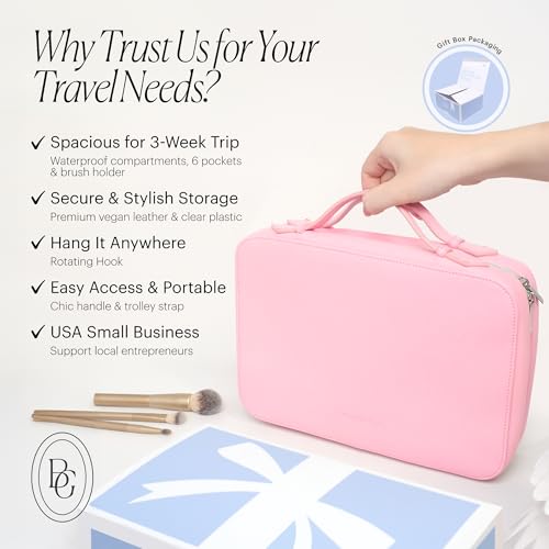 Pink Hanging Toiletry Bag for Women, Large Hanging Toiletry Bags for Traveling Women, Hanging Travel Toiletry Bag Women's Makeup Organizer for Cosmetics, Cute Large Toiletry Bags for Women Bathroom