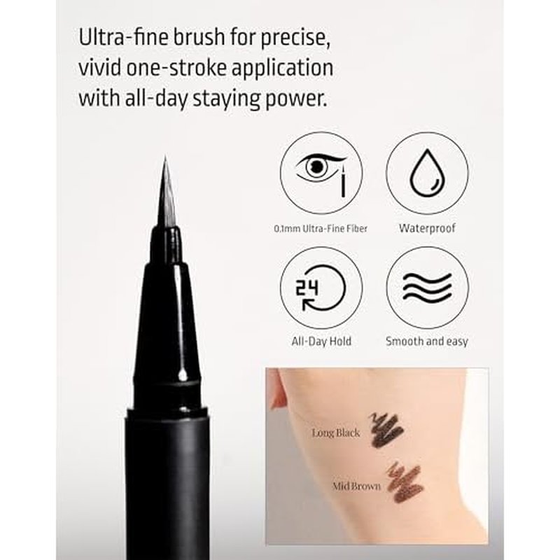 HEVVYMAKEUP Define Eyes Pen Liner Mid Brown - Precision Waterproof Matte Brown Eyeliner with Ultra-Fine Fiber Brush - Long Lasting Smudge Resistant - Korean Eye Makeup, 0.02 oz.