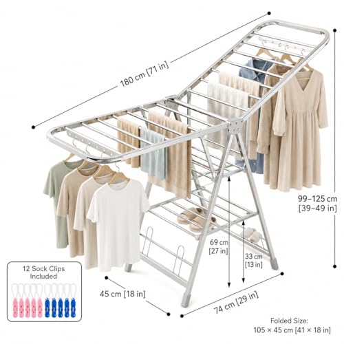 Heavy Duty Stainless Steel Clothes Drying Rack - 71 Inch Foldable Laundry Organizer with Wheels