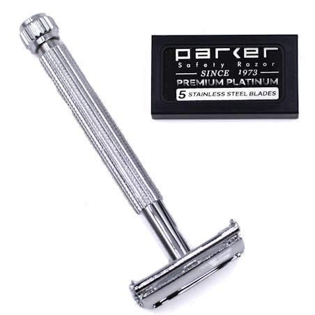Parker 29L Chrome Safety Razor with Long Handle & Butterfly Open
