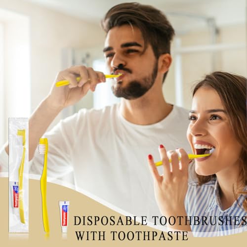 Disposable Toothbrushes with Toothpaste Pack - 100 Yellow Hollow Single-Use