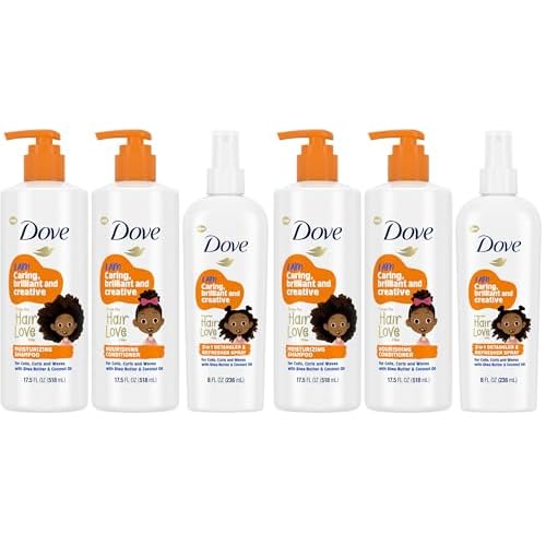 Dove Kids Shampoo & Conditioner Set with Shea Butter & Coconut Oil + 2-in-1 Detangler Spray, ¡°Hair Love¡± Wavy, Coily, Curly Hair Products for Kids (Pack of 2)
