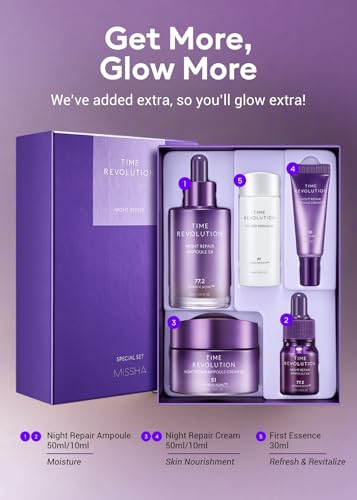 Night Repair Set - MISSHA Time Revolution 5X Ampoule, Cream & Essence - Rejuvenating Skincare